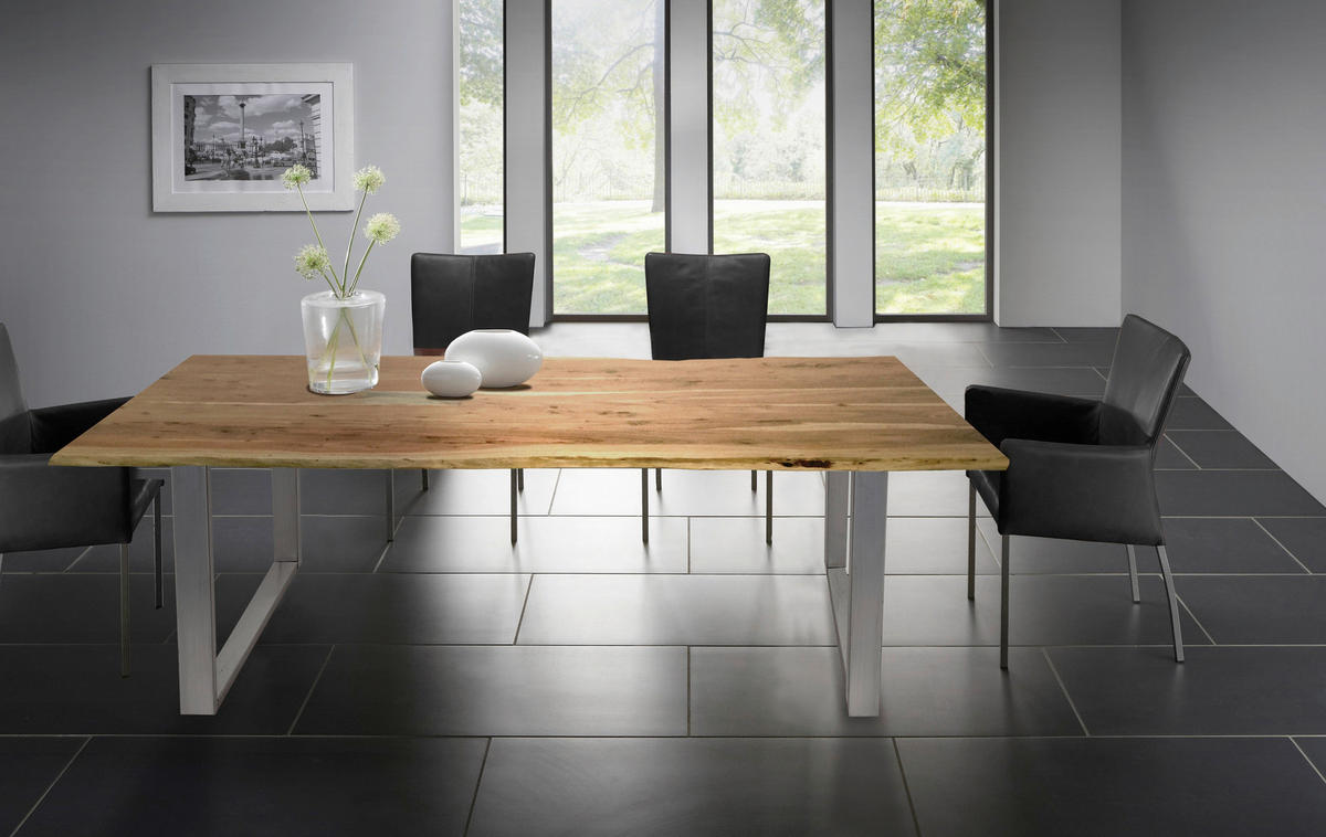 ESSTISCH 220/100/78 cm Echtholz  Holz, Metall rechteckig Naturfarben, Silberfarben  - Silberfarben/Naturfarben, MODERN, Holz/Metall (220/100/78cm) - MID.YOU