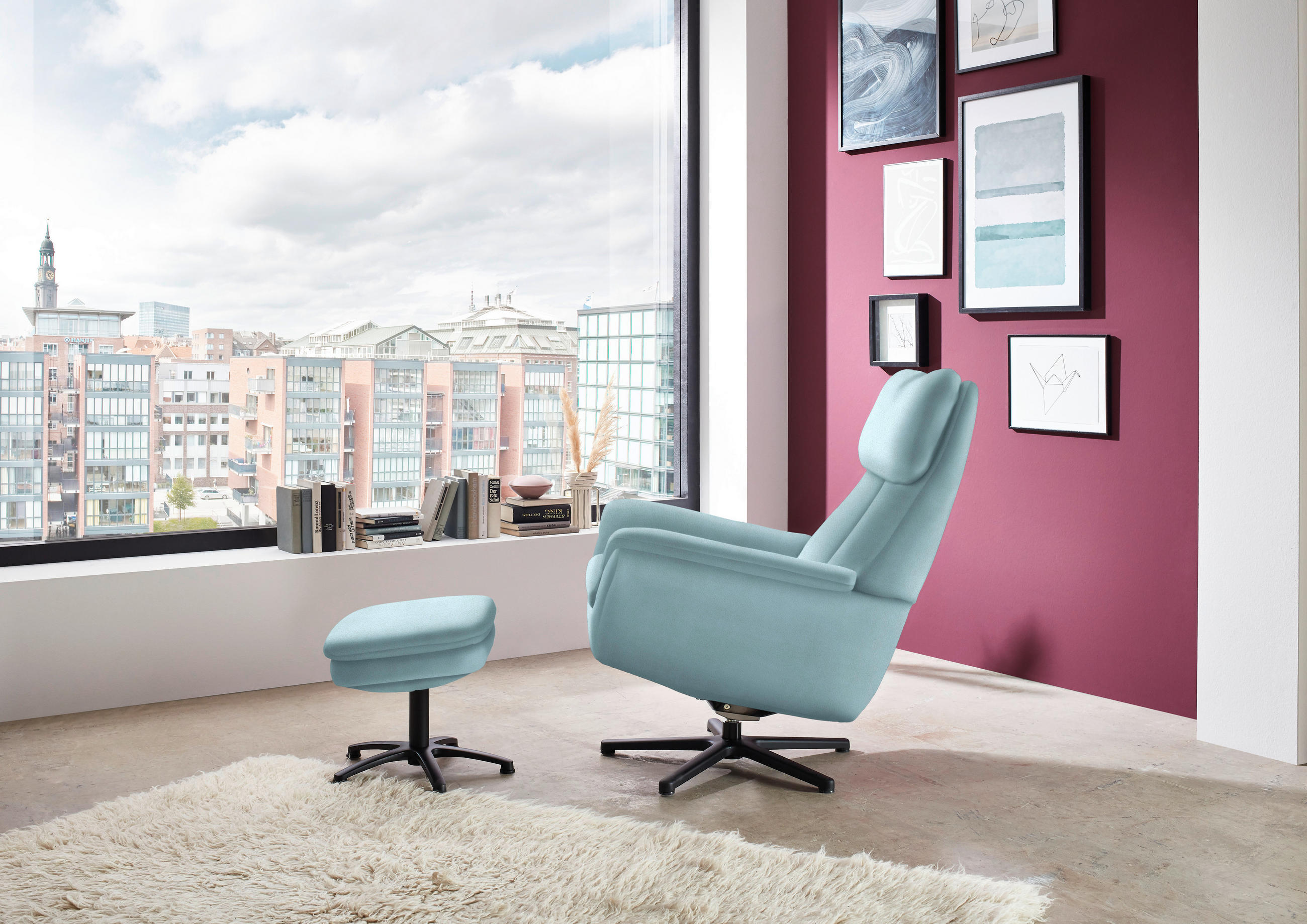 RELAXSESSEL in Textil Hellblau  - Schwarz/Hellblau, Design, Textil/Metall (79/108/89cm) - Beldomo Style