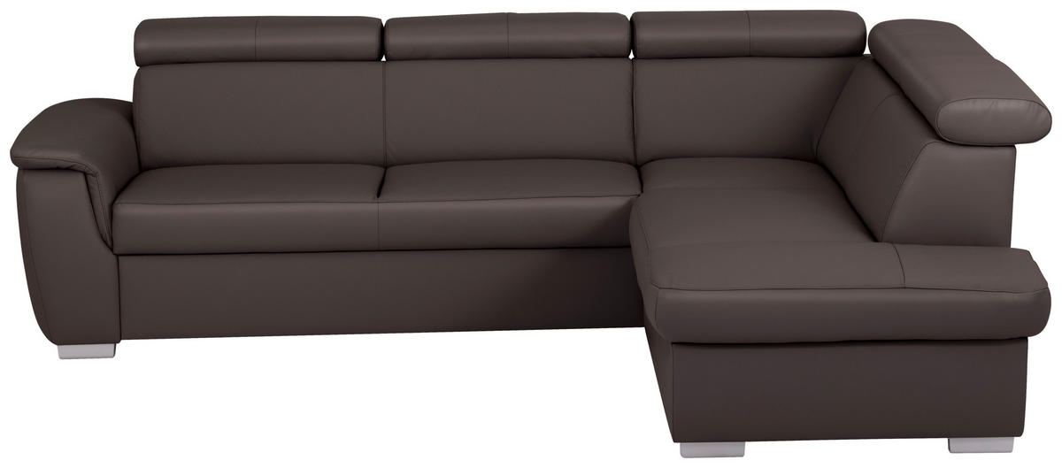ECKSOFA  in Lederlook Echtleder Dunkelbraun  - Dunkelbraun/Silberfarben, Leder/Holz (262/211cm) - Celina Home