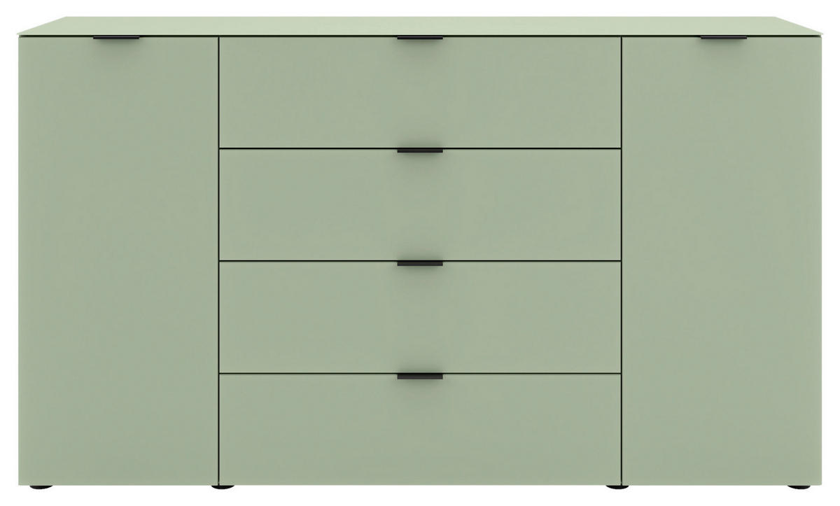 SIDEBOARD  160/94/40 cm 4 Schublade(n)  - Salbeigrün/Schwarz, Basics, Glas/Holzwerkstoff (160/94/40cm) - Novel