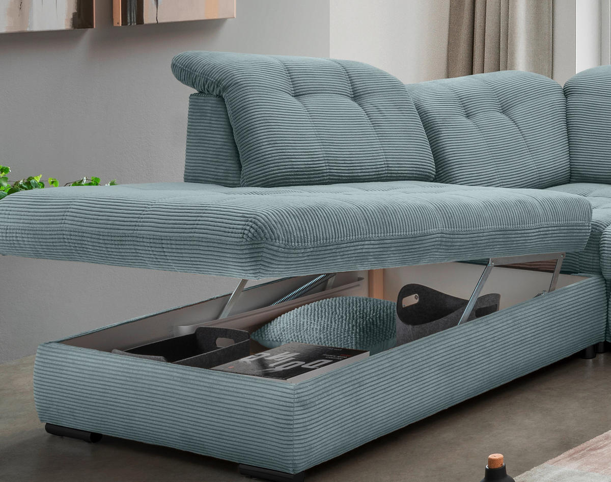 SALON PANORAMIQUE in Cord Hellblau  - bleu clair/noir, Modern, textile/métal (252/387/184cm) - Livetastic