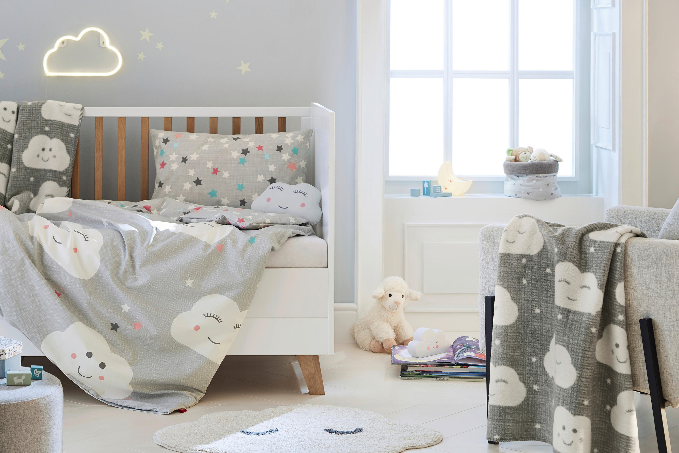SCHMUSEDECKE  75/100 cm  - Creme/Grau, Basics, Textil (75/100cm) - Ibena