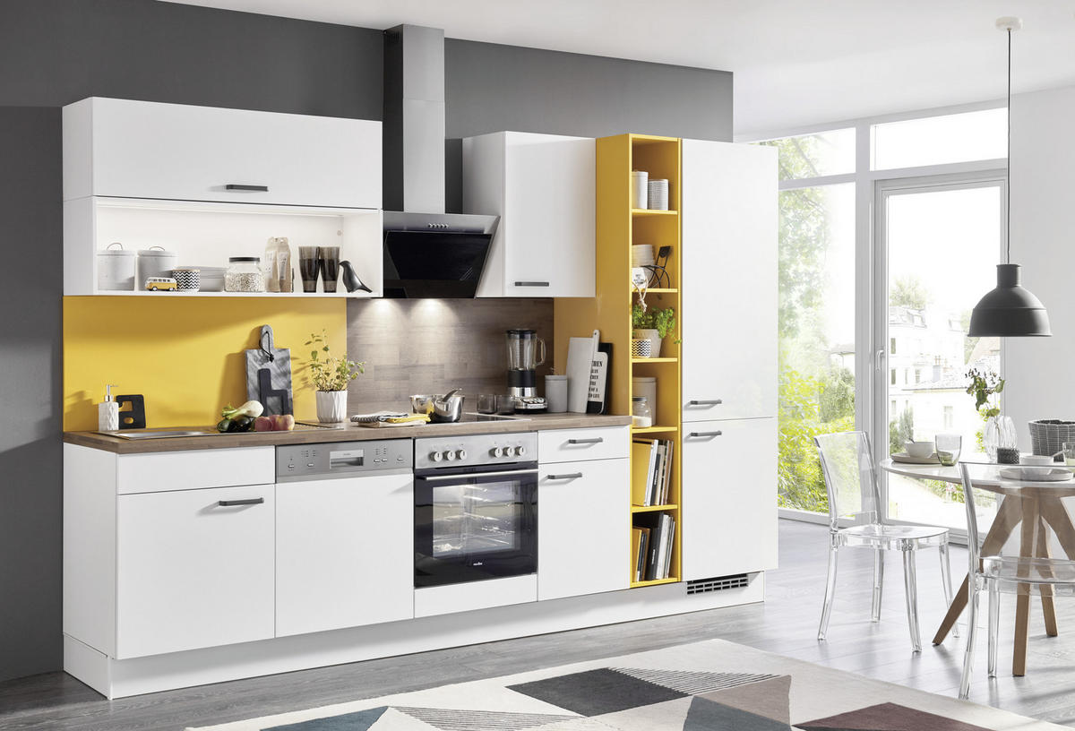 KUCHYŇSKÁ LINKA SILVIO 320 - bílá/barvy dubu, Design, kompozitní dřevo (320cm) - Celina
