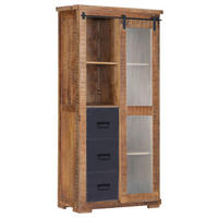 VITRINE in massiv Mangoholz Schwarz, Naturfarben  - Schwarz/Naturfarben, KONVENTIONELL, Glas/Holz (100/190/45cm) - Landscape