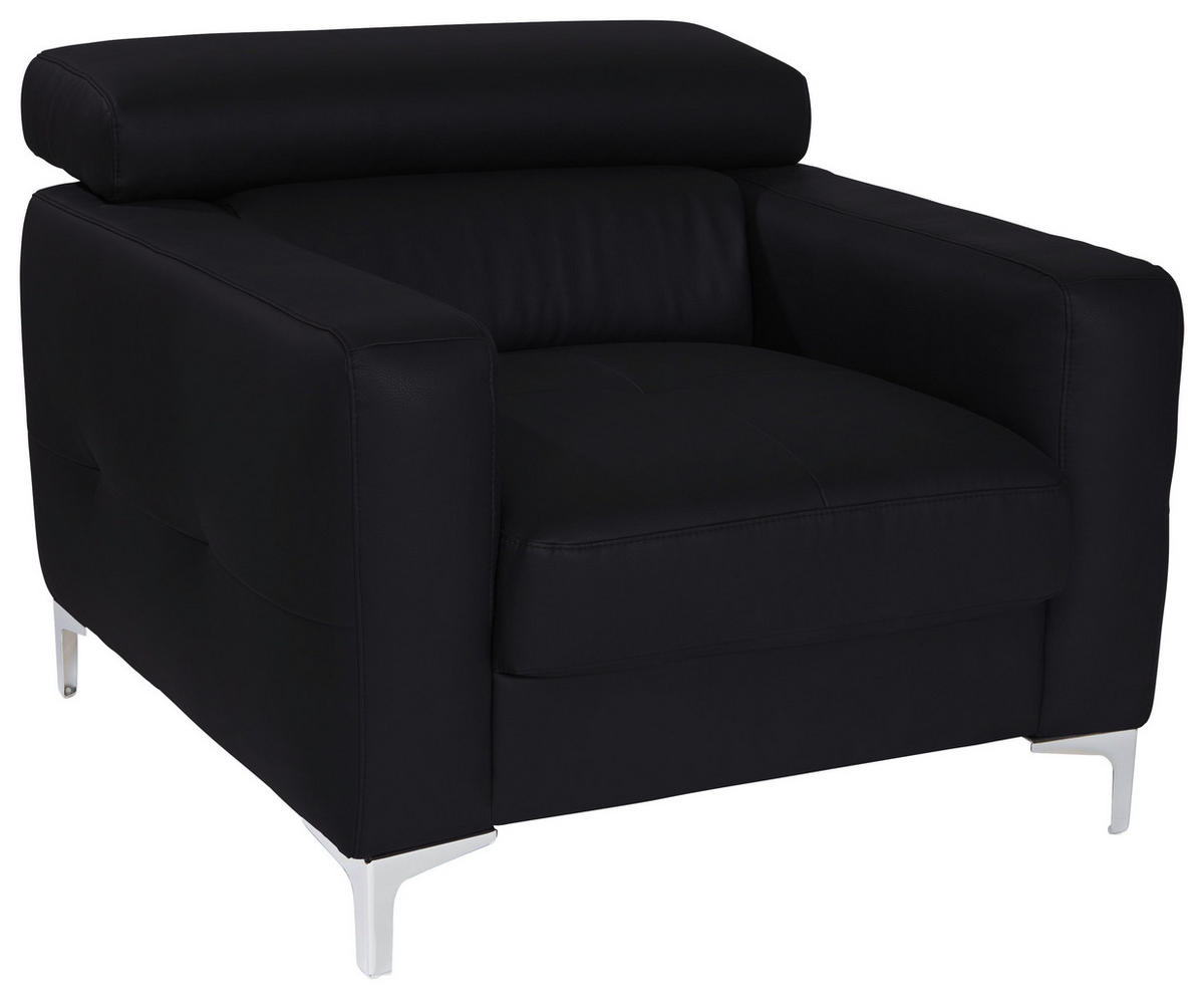 SESSEL in Echtleder Schwarz  - Chromfarben/Schwarz, Design, Leder/Metall (99/78-92/106cm) - Livetastic