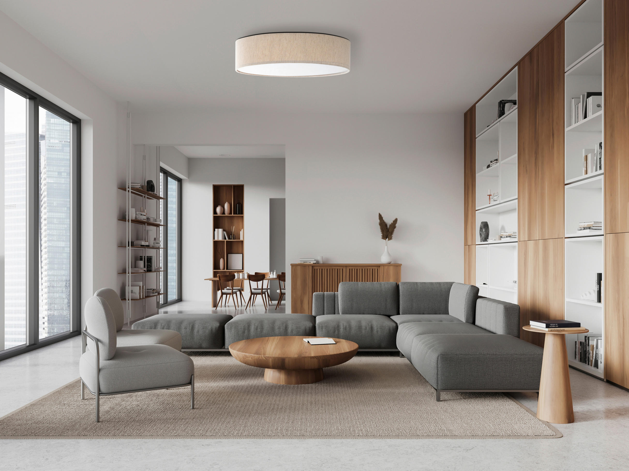 LED-DECKENLEUCHTE  50/18 cm    - Weiss/Beige, Konventionell, Kunststoff/Textil (50/18cm)