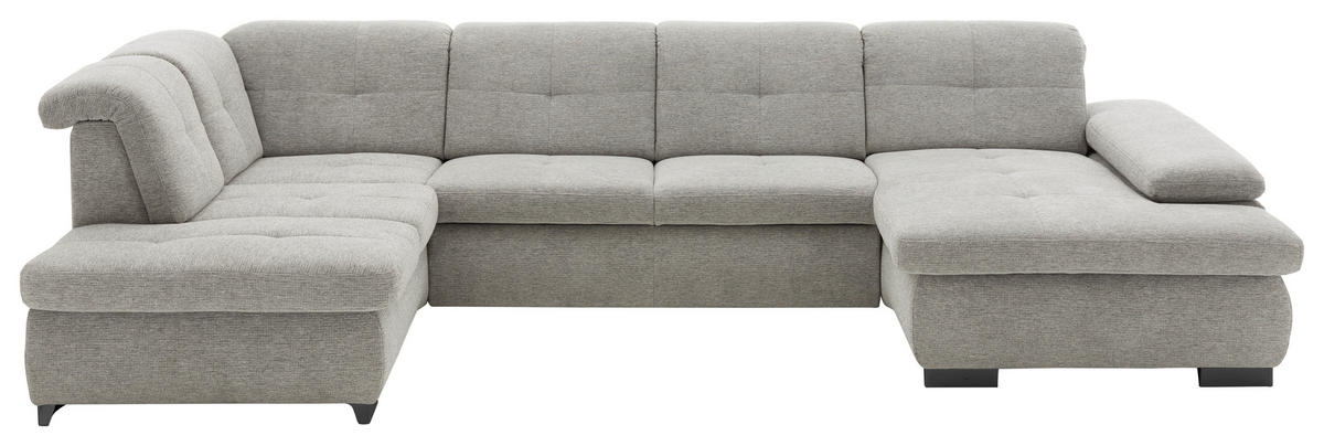 WOHNLANDSCHAFT inkl.Funktionen Alufarben Webstoff  - Schwarz/Alufarben, Design, Textil/Metall (210/337/174cm) - Beldomo Style