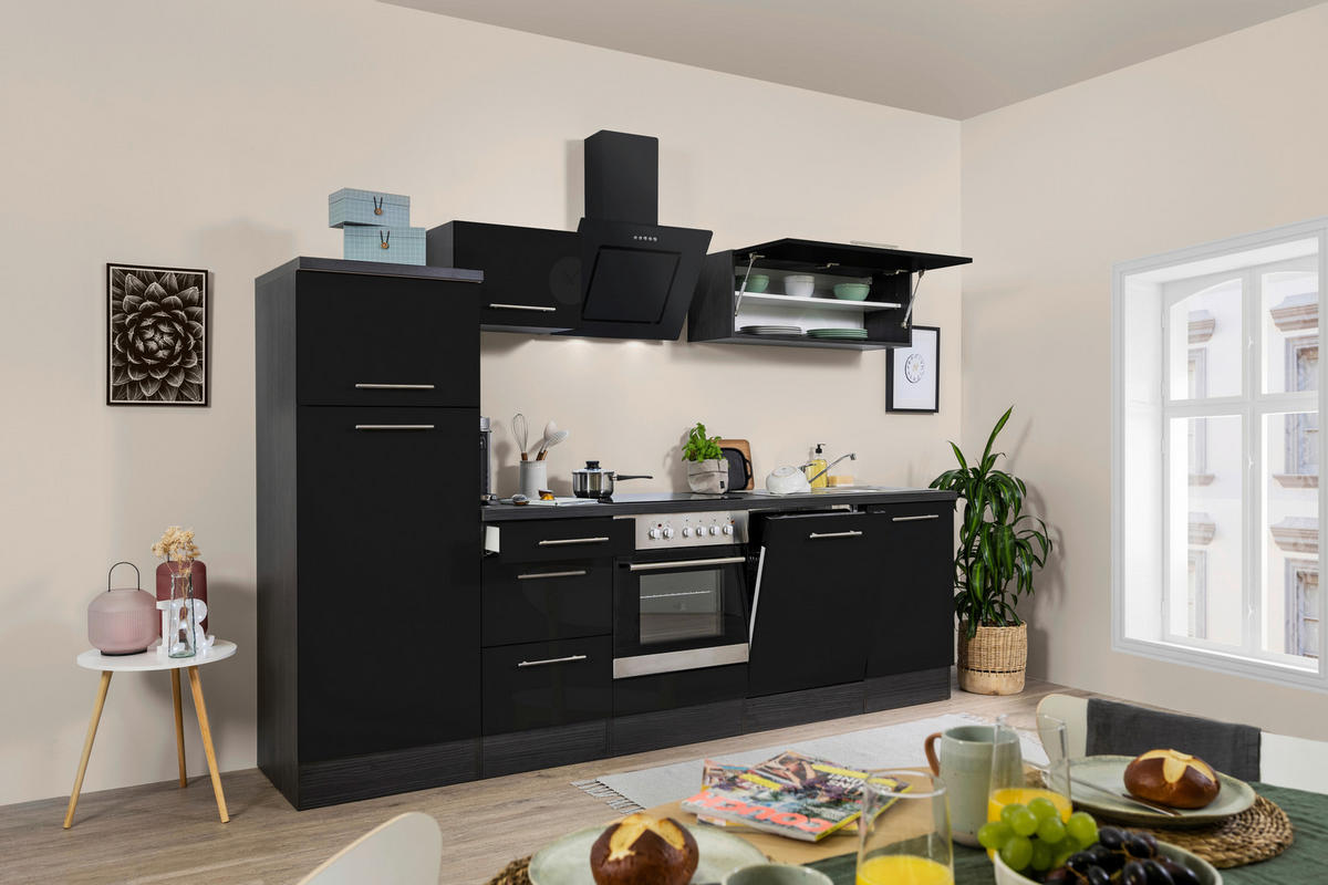 KÜCHENBLOCK 280 cm   in Grau, Schwarz  - Alufarben/Schwarz, KONVENTIONELL, Holzwerkstoff/Metall (280cm) - Respekta