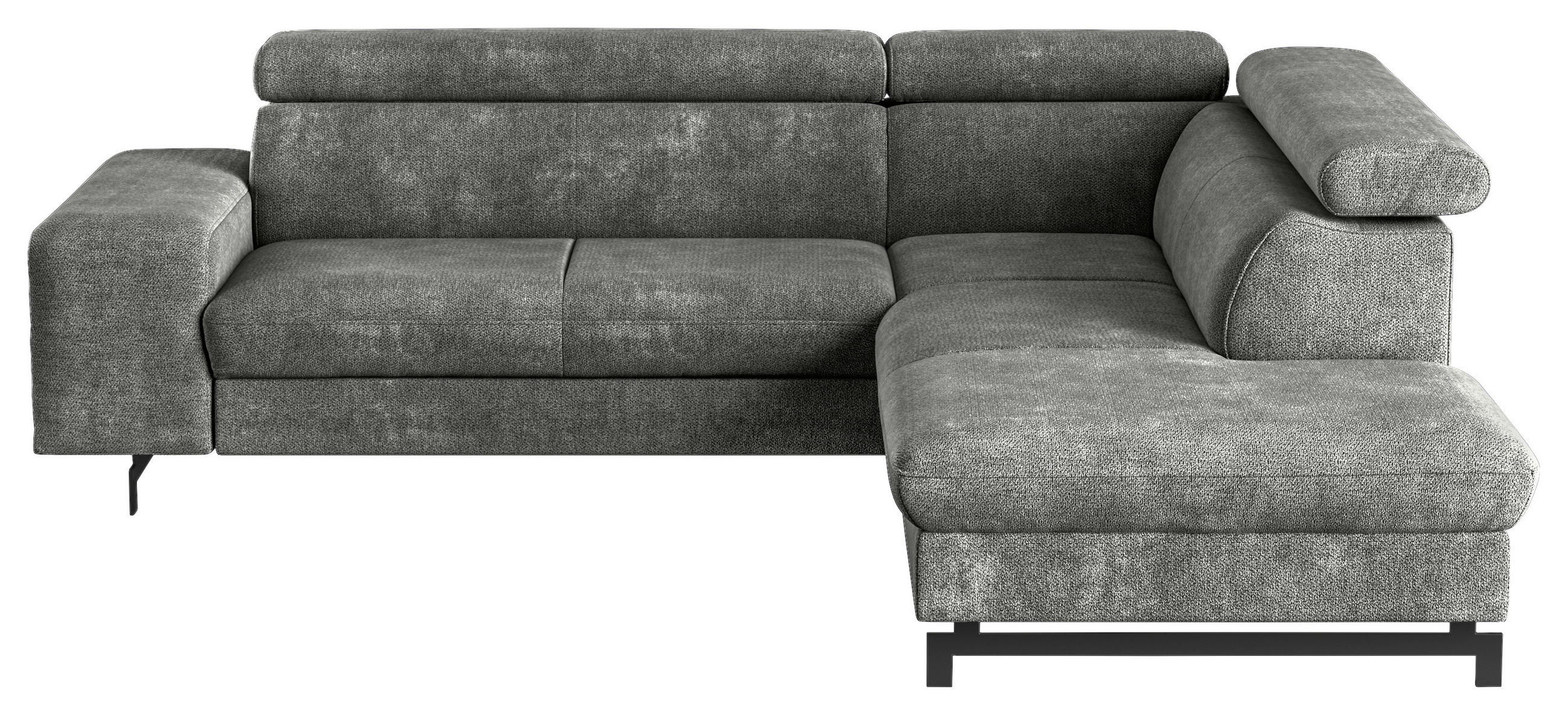 ECKSOFA Grau Chenille Bettkasten, Schlaffunktion, Kopfteilverstellung  - Schwarz/Grau, Textil/Metall (262/215cm) - MID.YOU