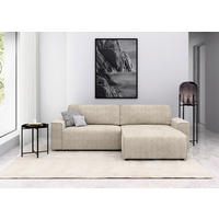 ECKSOFA in Cord Creme  - Creme/Schwarz, Modern, Kunststoff/Textil (265/164cm) - Trendmanufaktur