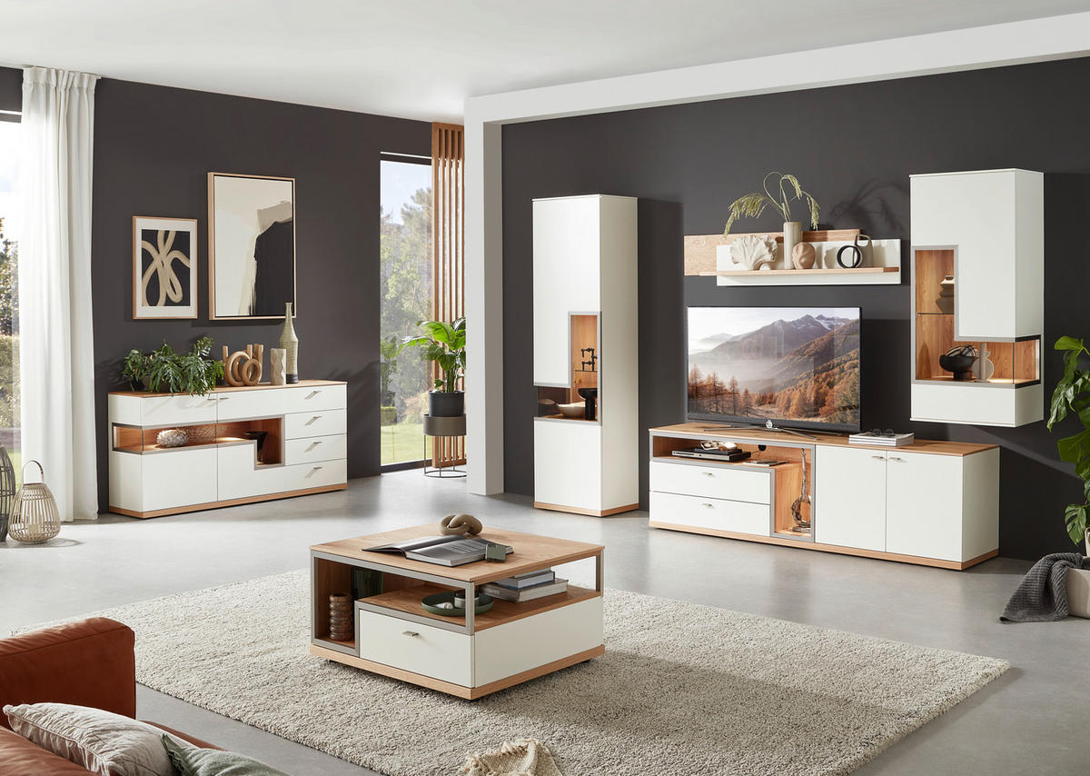 SIDEBOARD  in 180,3/83,9/42,4 cm  - Wildeiche/Edelstahlfarben, Design, Glas/Holzwerkstoff (180,3/83,9/42,4cm) - Dieter Knoll