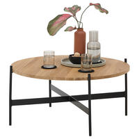 COUCHTISCH Eiche massiv 53/53/39 cm rund Schwarz, Eichefarben  - Eichefarben/Schwarz, Natur, Holz/Metall (53/53/39cm) - SetOne by Musterring