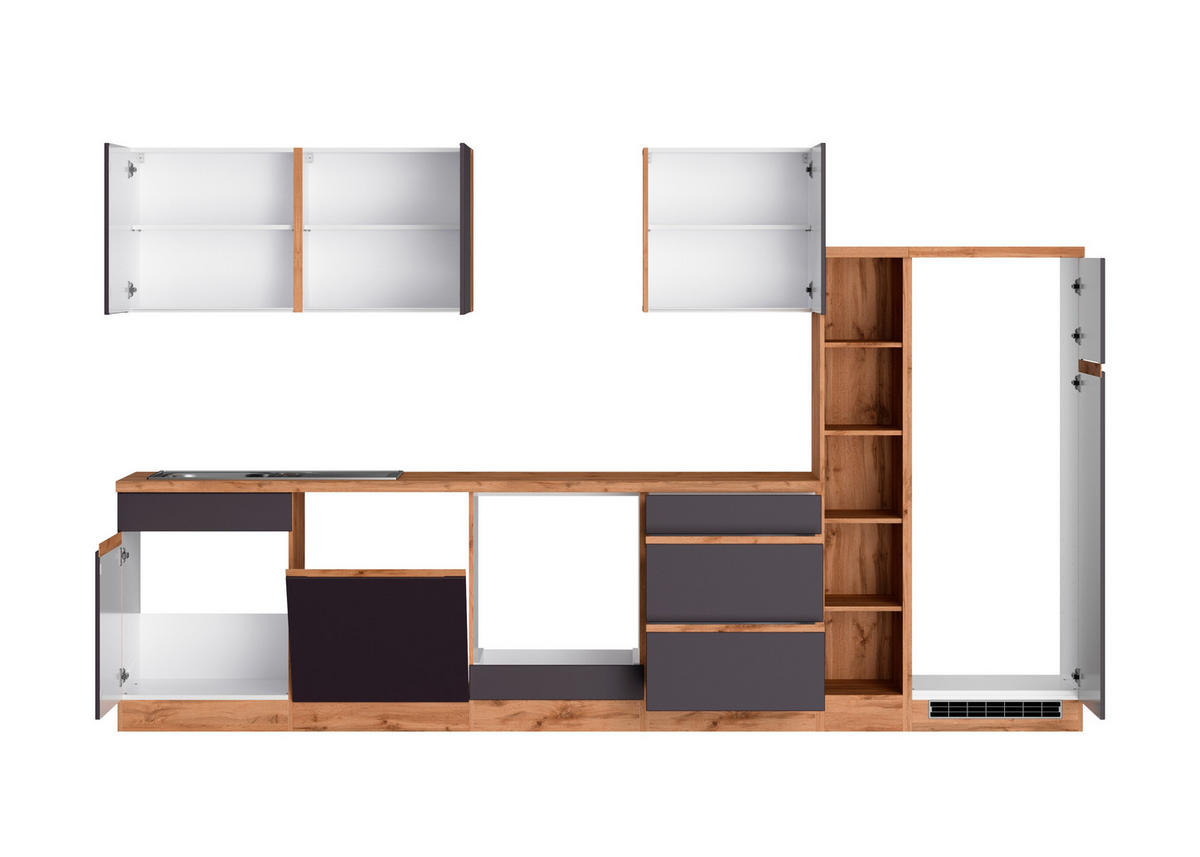 KÜCHENLEERBLOCK 330 cm   in Grau, Eiche Wotan  - Eiche Wotan/Grau, Design, Holzwerkstoff (330cm) - Held