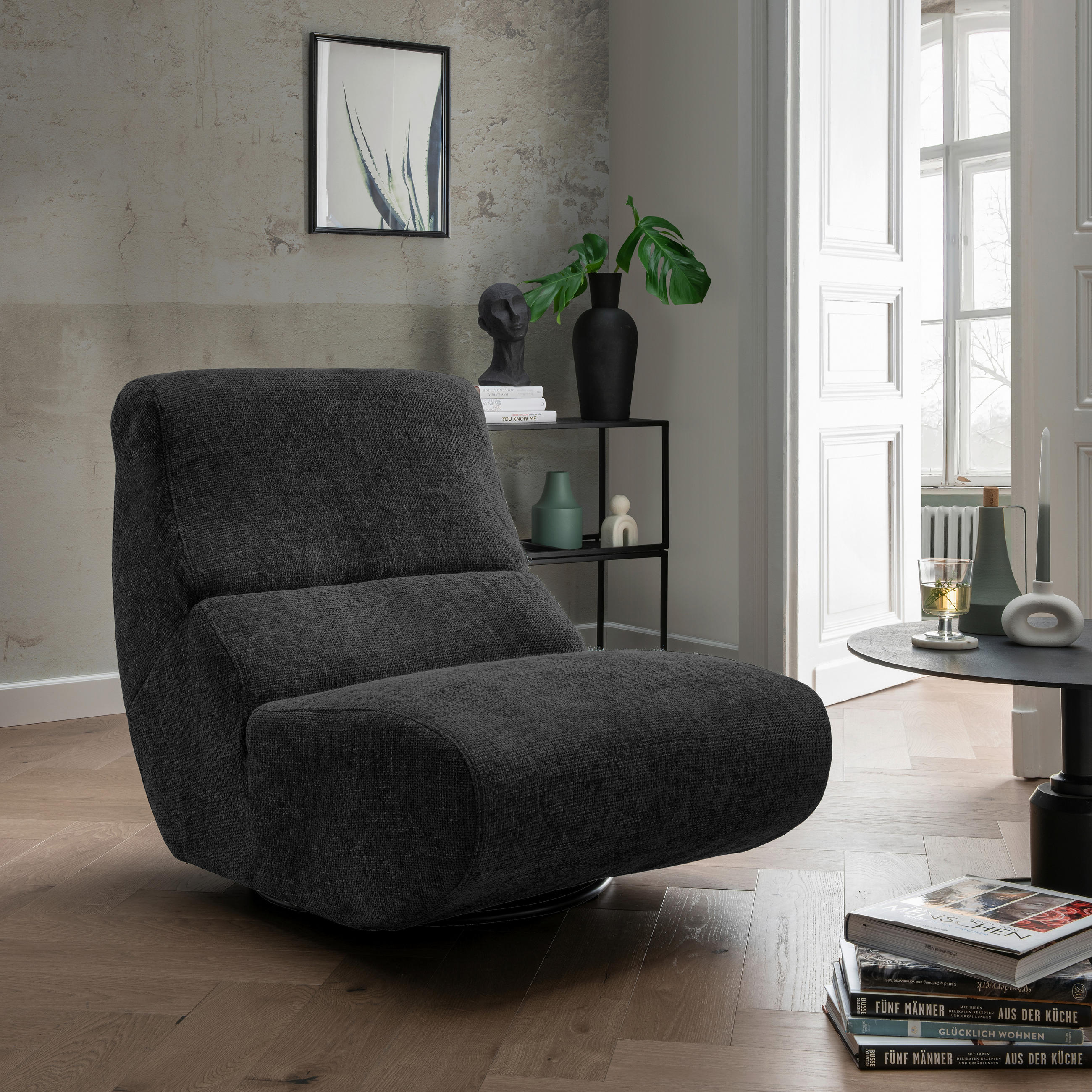 SESSEL Struktur Schwarz    - Schwarz, Design, Textil/Metall (74/85/105cm) - Livetastic