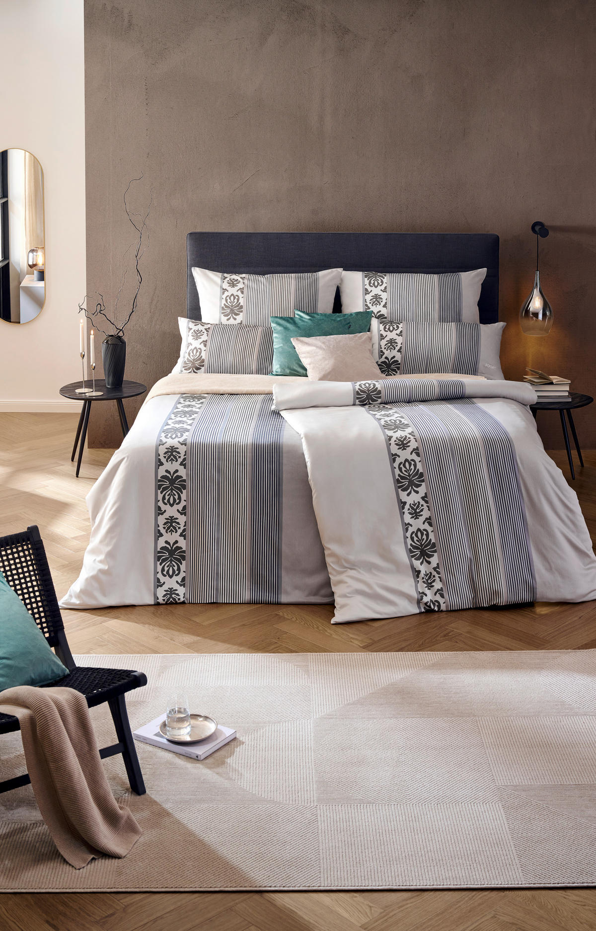 BETTWÄSCHE Ornament Stripe Makosatin 140/200 cm  - Beige/Graphitfarben, Design, Naturmaterialien/Textil (140/200cm) - Joop!