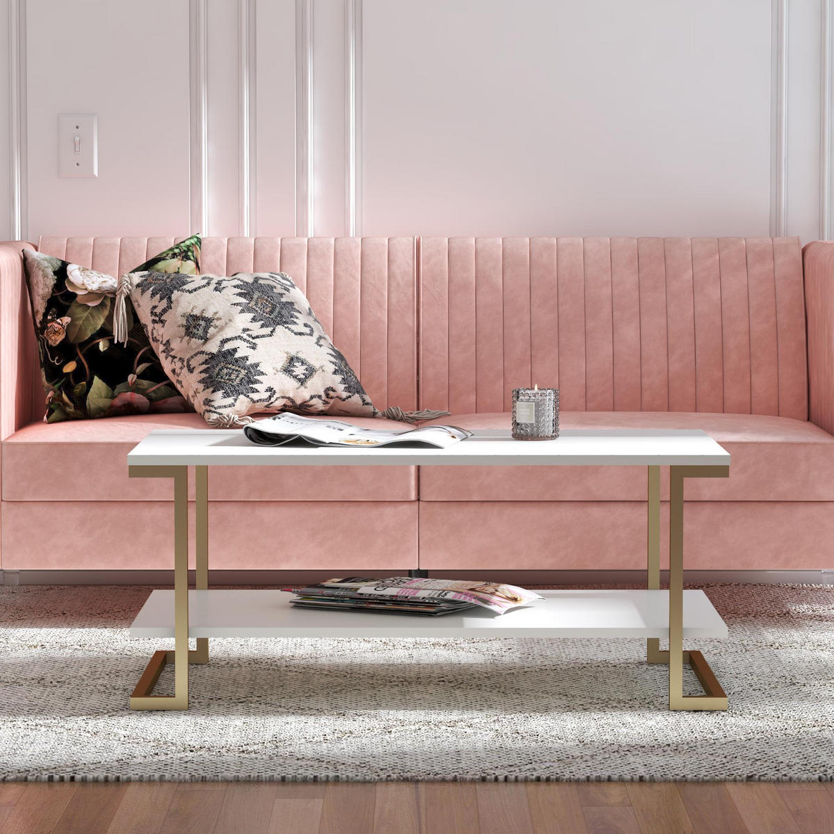COUCHTISCH Camila 106/46/60 cm rechteckig Weiß  - Weiß/Bronzefarben, Design, Holzwerkstoff/Metall (106/46/60cm) - MID.YOU
