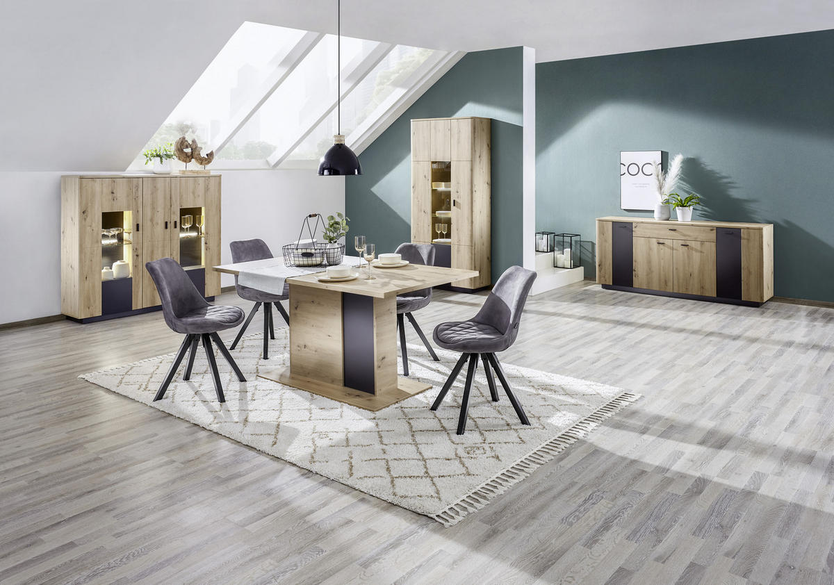 HIGHBOARD  in 150/137/37 cm  - Eichefarben/Anthrazit, Design, Glas/Holzwerkstoff (150/137/37cm) - Carryhome
