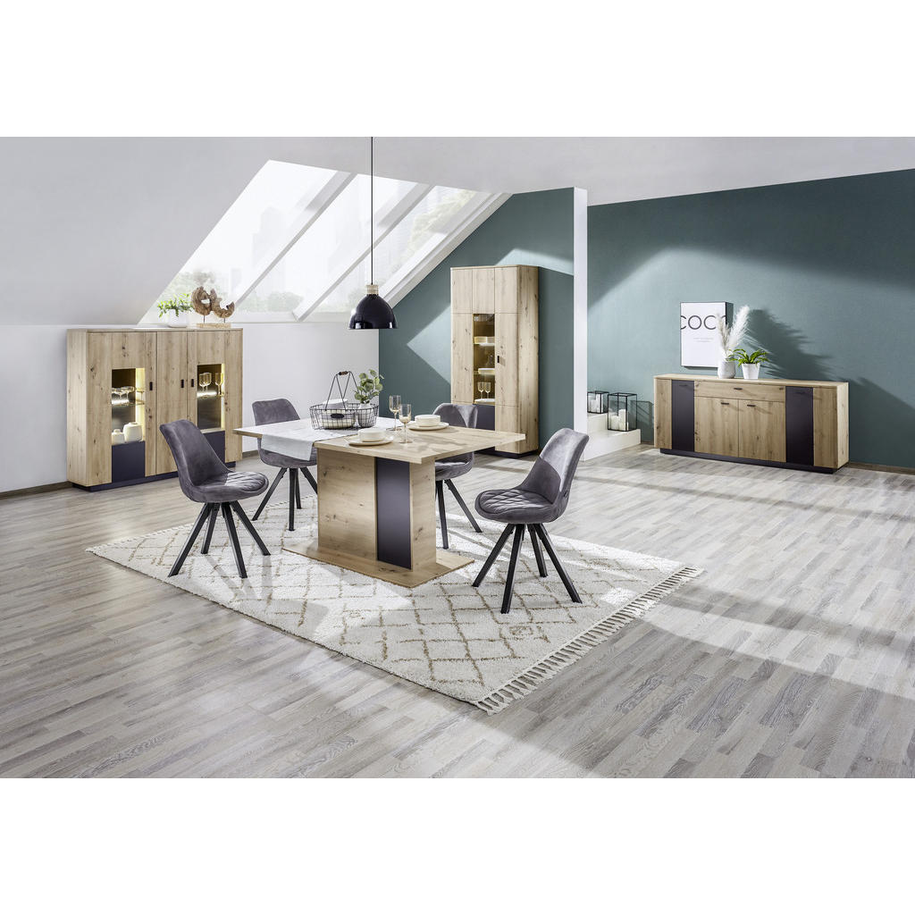 Thumbnail - Carryhome Highboard, Anthrazit, Eiche, Glas, Holzwerkstoff, 9 Fächer, 150x137x37 cm, Beimöbel erhältlich, Wohnzimmer, Ko...
