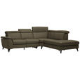 ECKSOFA in Echtleder Olivgrün  - Schwarz/Olivgrün, Design, Leder/Metall (285/239cm) - Cantus