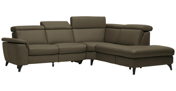 ECKSOFA in Echtleder Olivgrün  - Schwarz/Olivgrün, Design, Leder/Metall (285/239cm) - Cantus