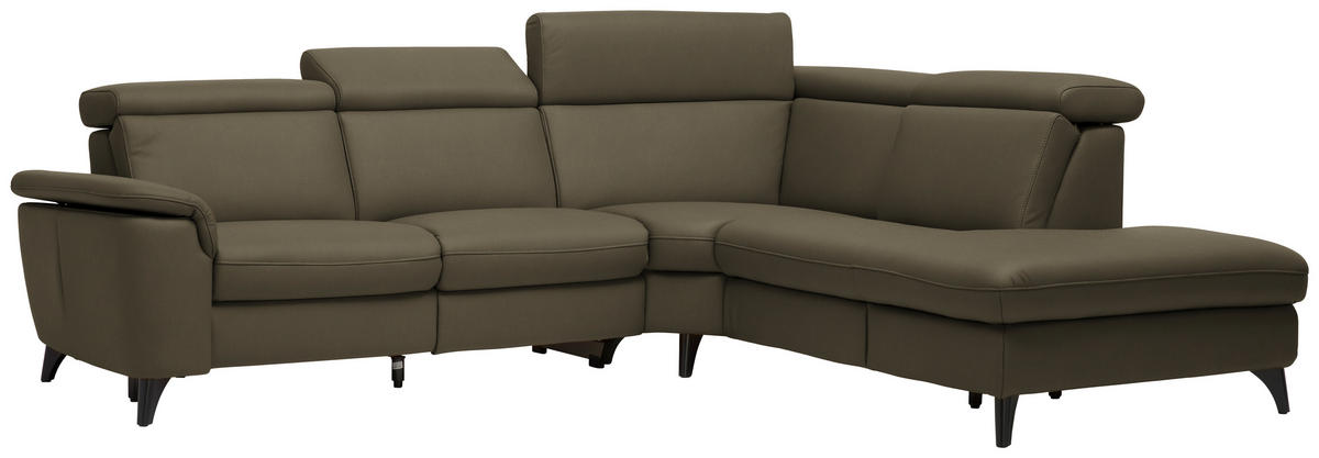 ECKSOFA in Echtleder Olivgrün  - Schwarz/Olivgrün, Design, Leder/Metall (285/239cm) - Cantus