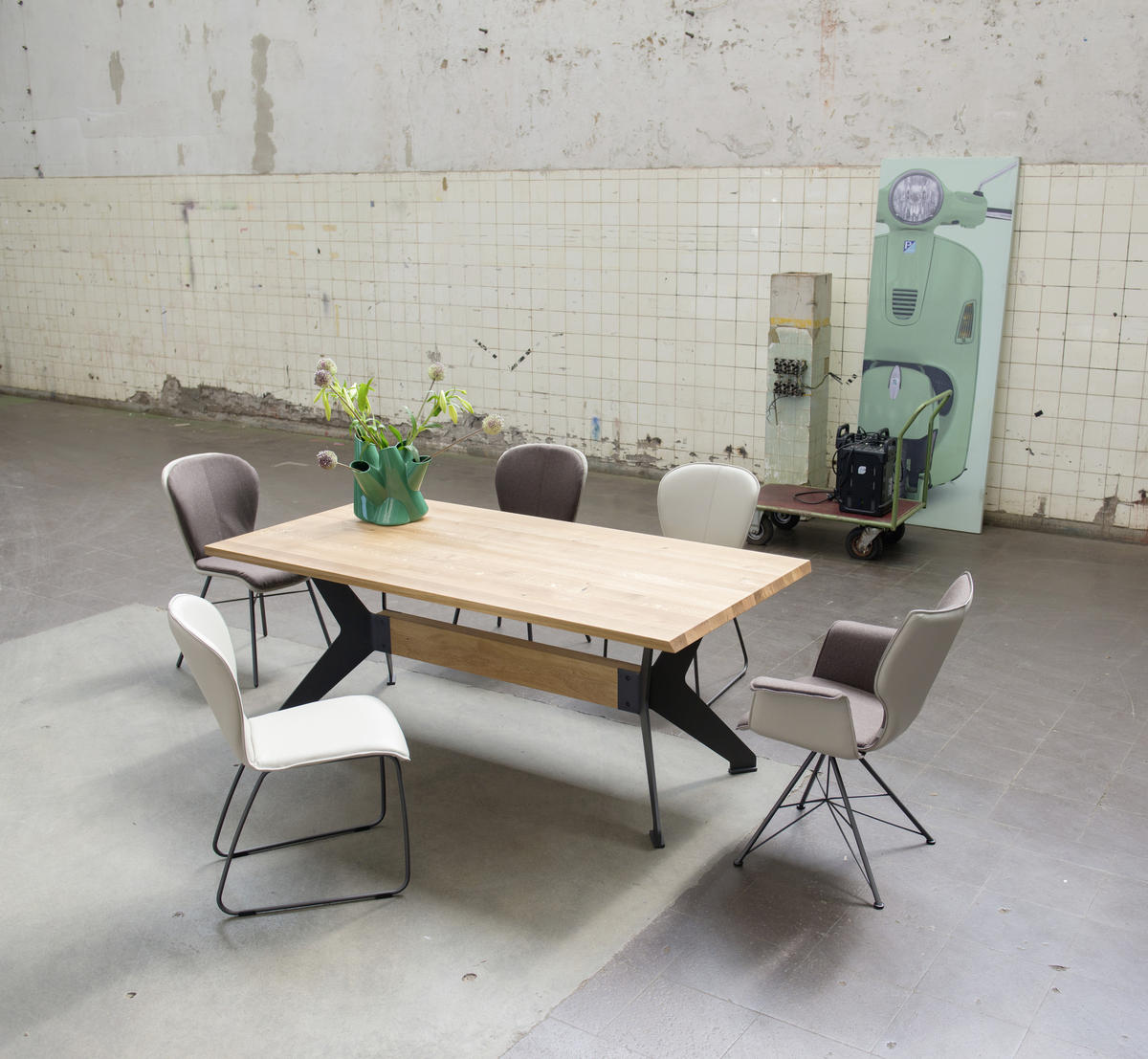 ESSTISCH Eiche massiv rechteckig Anthrazit, Eichefarben  - Eichefarben/Anthrazit, Design, Holz/Metall (200/100/77cm) - Bert Plantagie