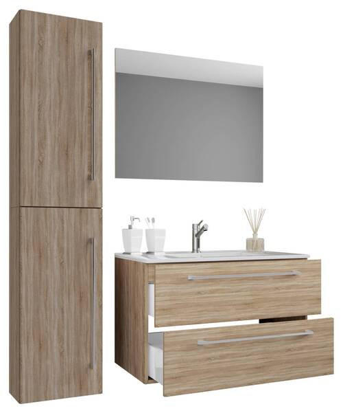 BADEZIMMER  in 93 cm  - Weiß/Sonoma Eiche, MODERN, Keramik/Holzwerkstoff (93cm) - MID.YOU
