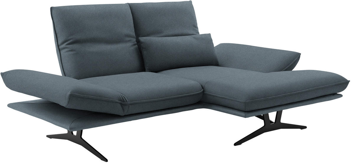 ECKSOFA in Echtleder Blau  - Blau/Schwarz, Design, Leder/Metall (210/130cm) - Dieter Knoll