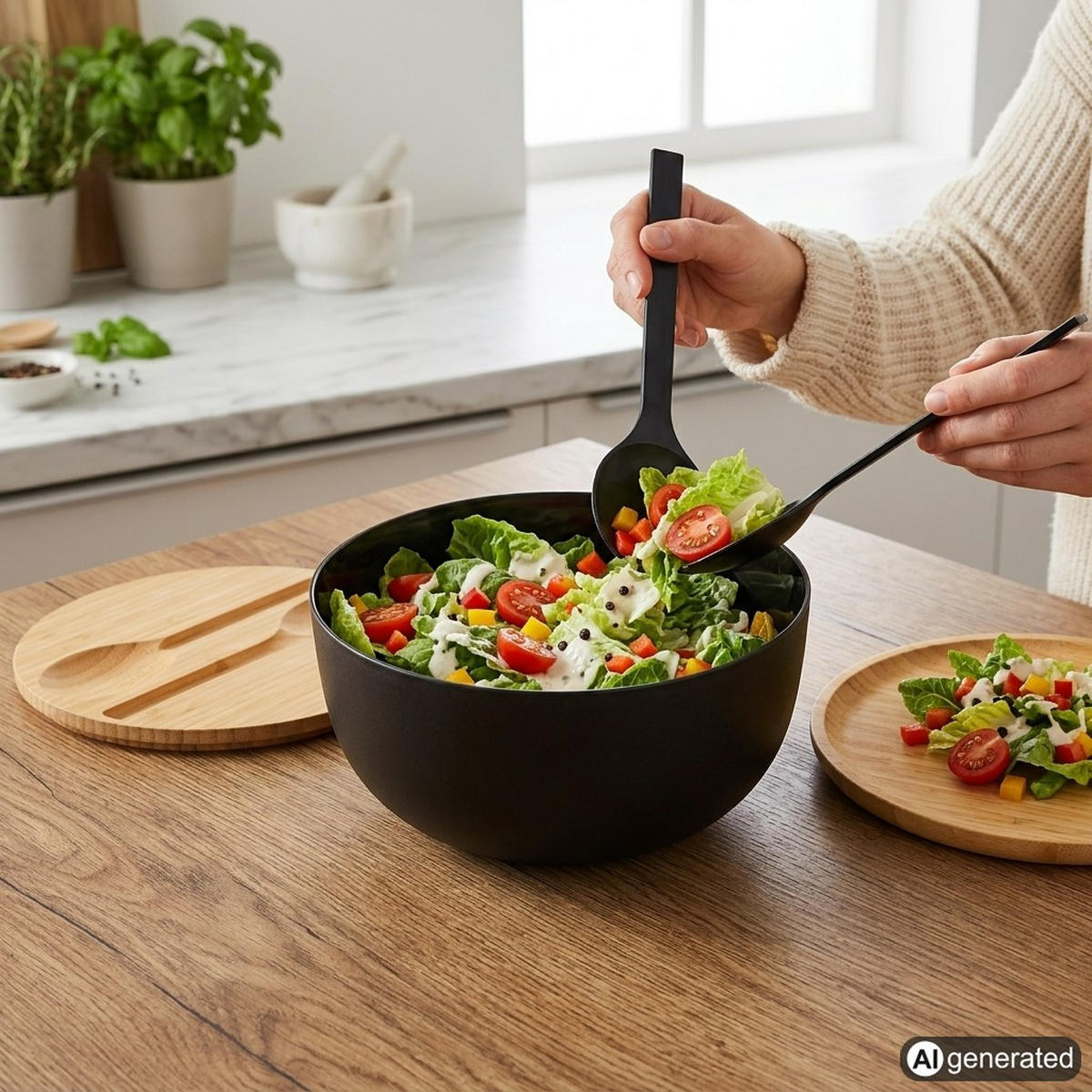SALÁTÁSTÁL  - fekete/világosbarna, Basics, műanyag/fa (24/13cm) - Kesper