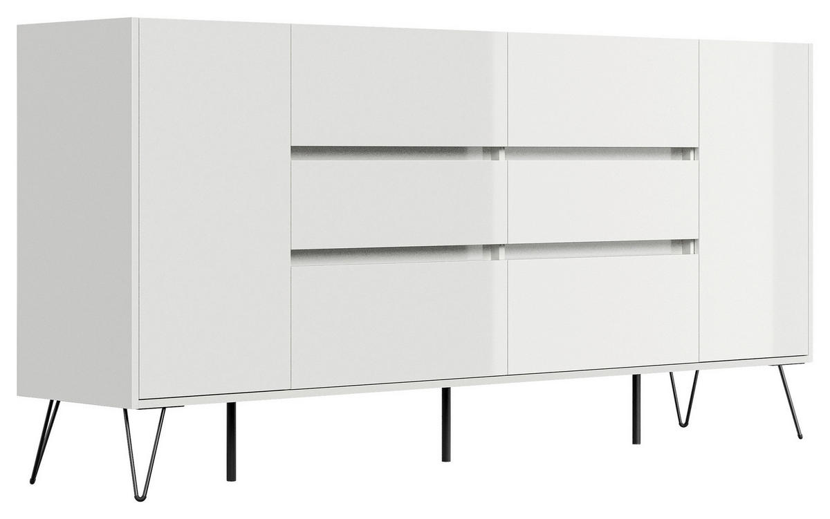 SIDEBOARD Posseik Industrial 199/93,6/42 cm 6 Schublade(n)  - Weiß Hochglanz/Eichefarben, Design, Holzwerkstoff/Metall (199/93,6/42cm) - P & B