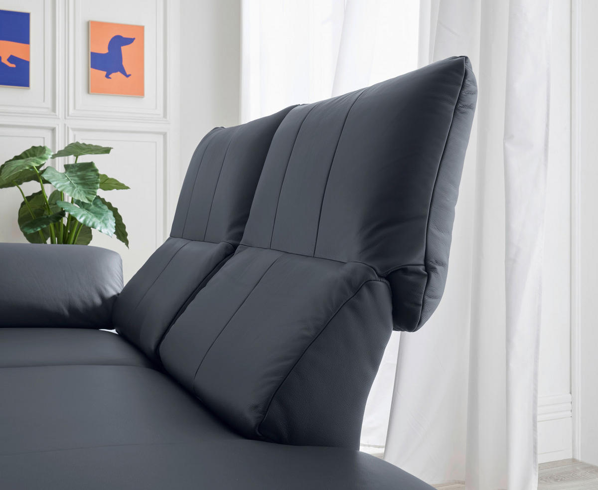 RÉCAMIERE in Echtleder Dunkelblau, Blaugrau  - Chromfarben/Blaugrau, Design, Leder/Metall (209/85-109/95-16cm) - Dieter Knoll