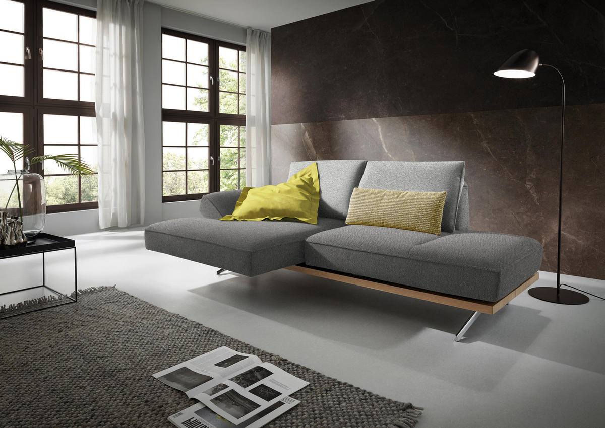ECKSOFA in Flachgewebe Hellgrau  132/240 cm  - Chromfarben/Hellgrau, Design, Holz/Textil (132/240cm) - Koinor