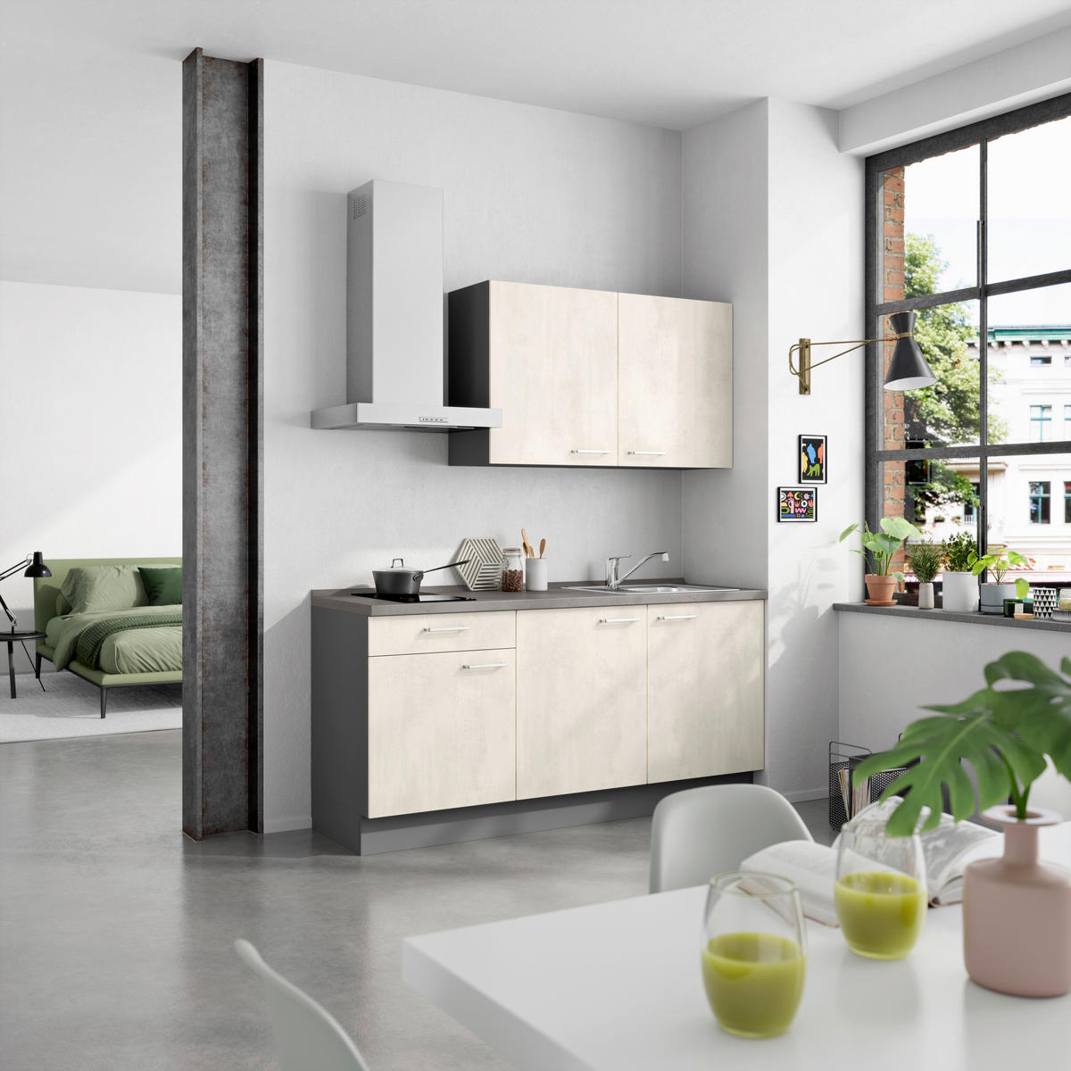 KÜCHENBLOCK 180 cm   in Weiß, Schieferfarben  - Schieferfarben/Edelstahlfarben, MODERN, Holzwerkstoff/Metall (180cm) - Nobilia