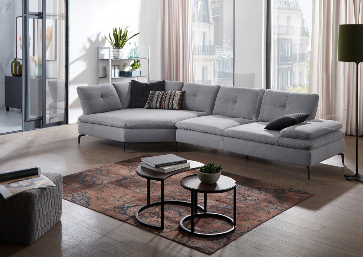 ECKSOFA Hellgrau Flachgewebe  - Hellgrau/Schwarz, Design, Textil/Metall (159/344cm) - Chilliano