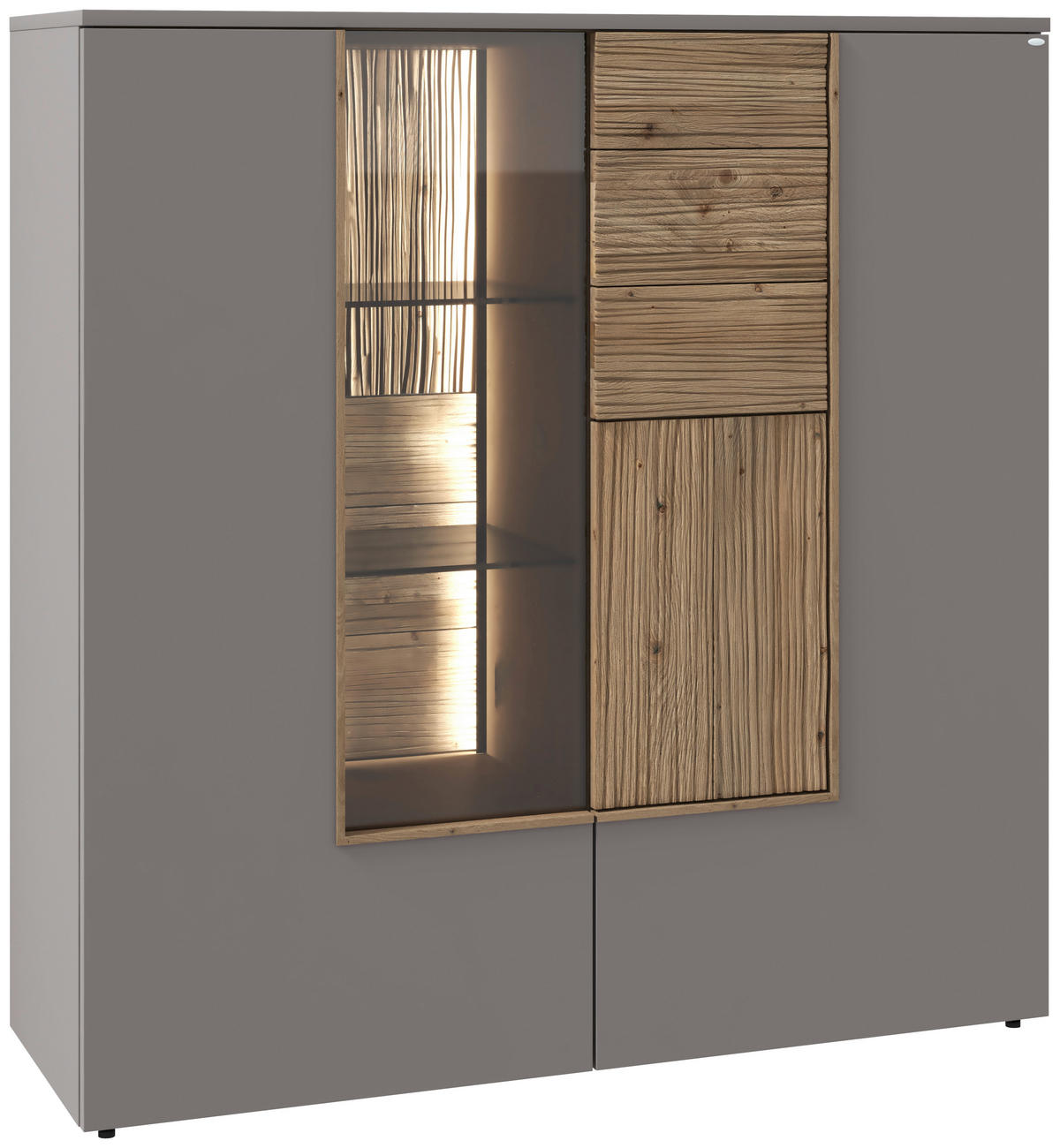 HIGHBOARD Grau, Wildeiche  127,9/132/42,9 cm  - Wildeiche/Grau, Design, Glas/Holz (127,9/132/42,9cm) - Voglauer