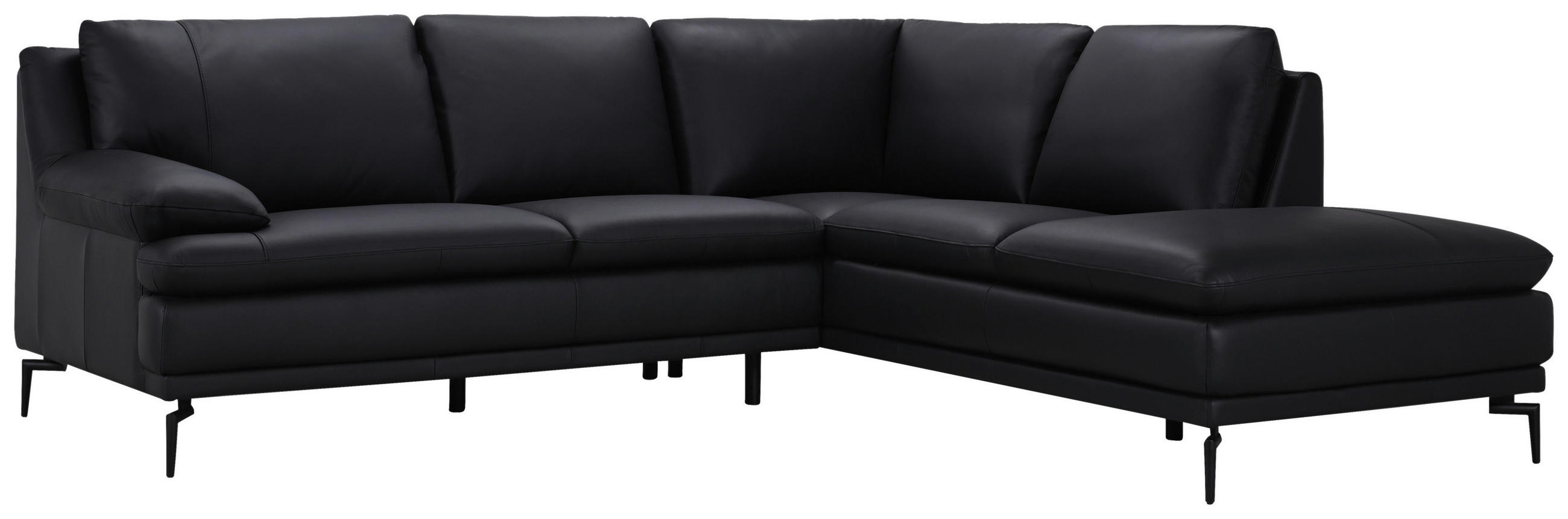 ECKSOFA Schwarz Echtleder  - Schwarz, Design, Leder (248/221cm) - MID.YOU