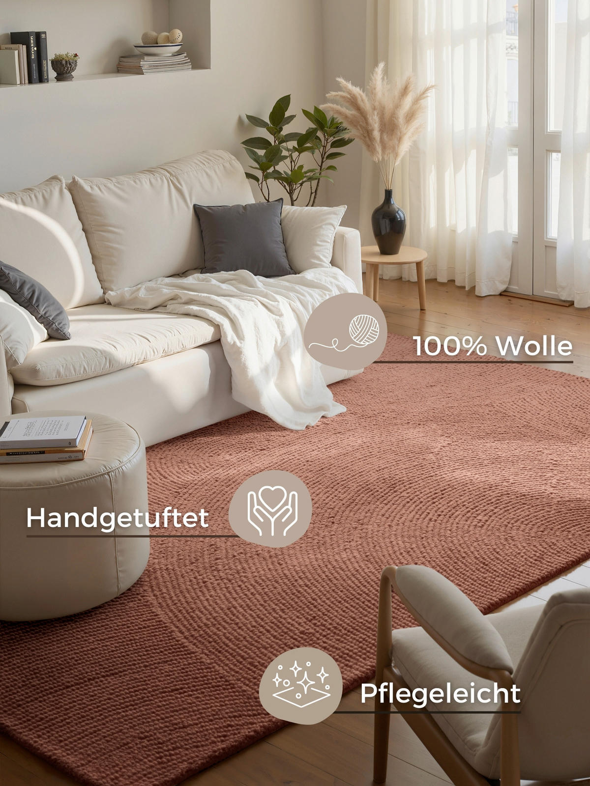 WOLLTEPPICH 200/300 cm Calmio Altrosa rechteckig  - Altrosa, Basics, Textil (200/300cm) - Hanse Home