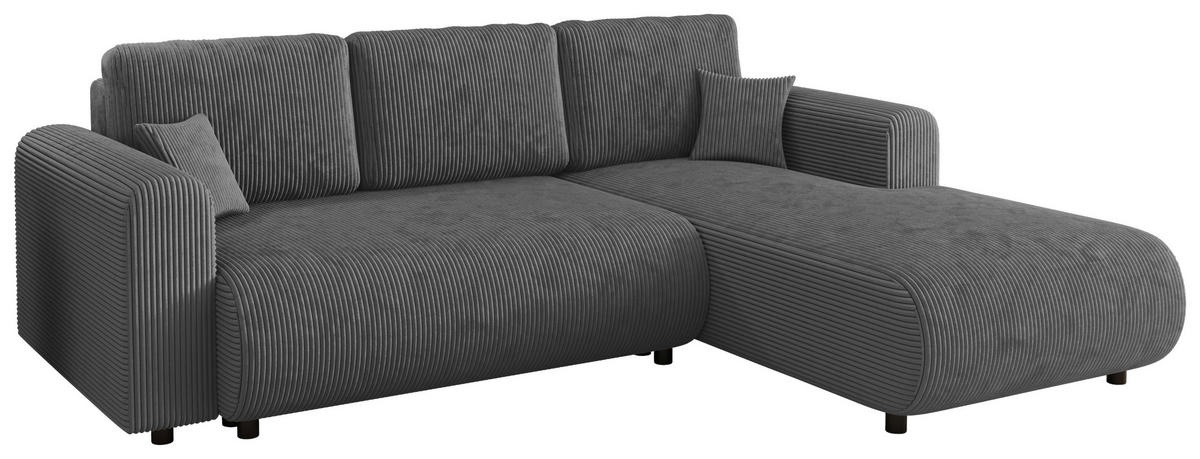 ECKSOFA inkl. Funktionen Dunkelgrau Cord  - Dunkelgrau/Schwarz, KONVENTIONELL, Kunststoff/Textil (260/200cm) - Xora