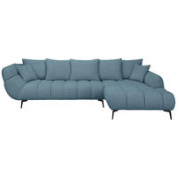 ECKSOFA 318/217 cm  in Bouclé Blaugrau Zierkissen, Rückenkissen, Rücken echt  318/217 cm  - Blaugrau/Schwarz, MODERN, Textil/Metall (318/217cm) - Carryhome