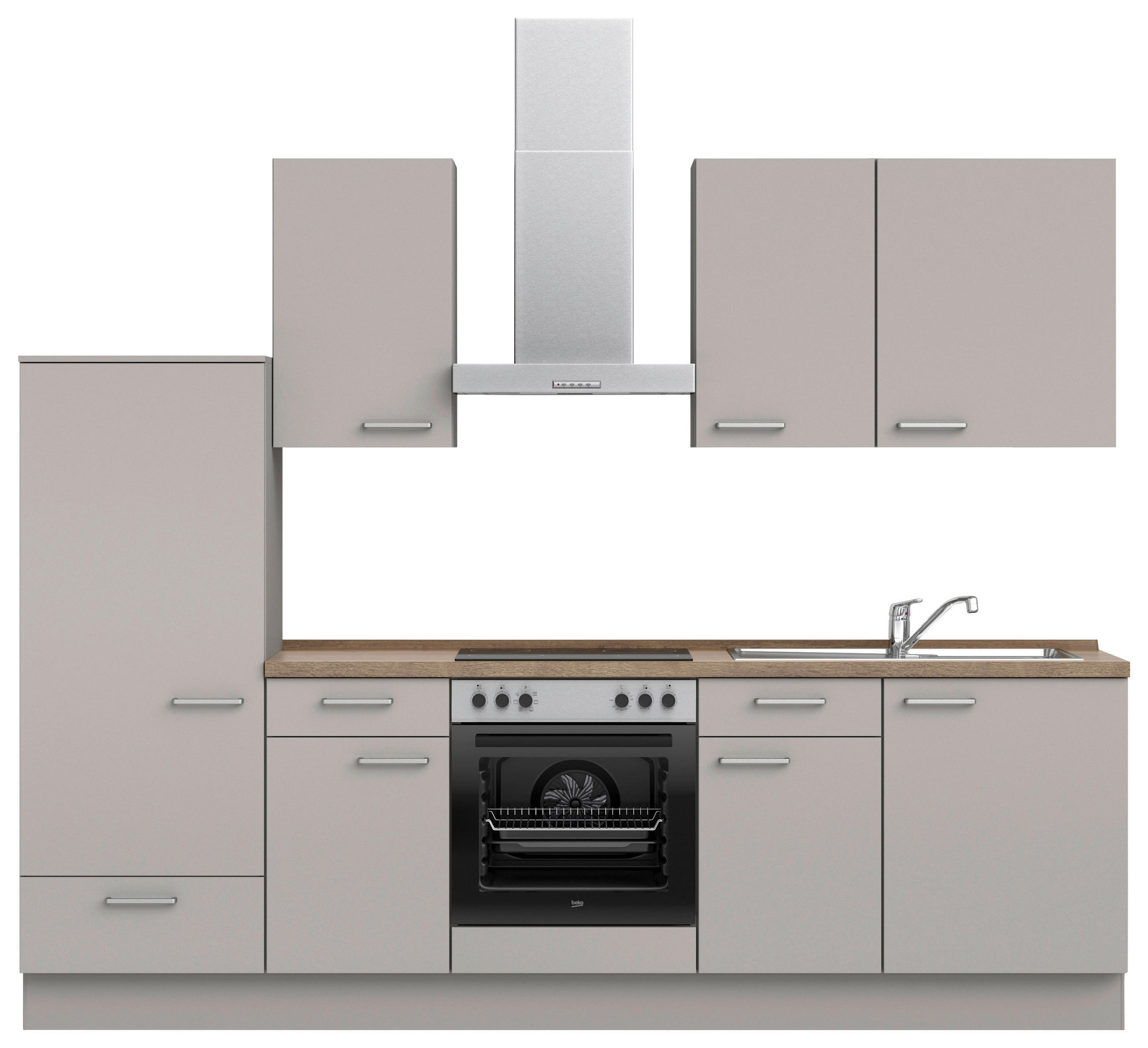 KÜCHENBLOCK 270 cm   in Grau, Eiche dunkel  - Eiche dunkel/Edelstahlfarben, MODERN, Holzwerkstoff/Metall (270cm) - Nobilia