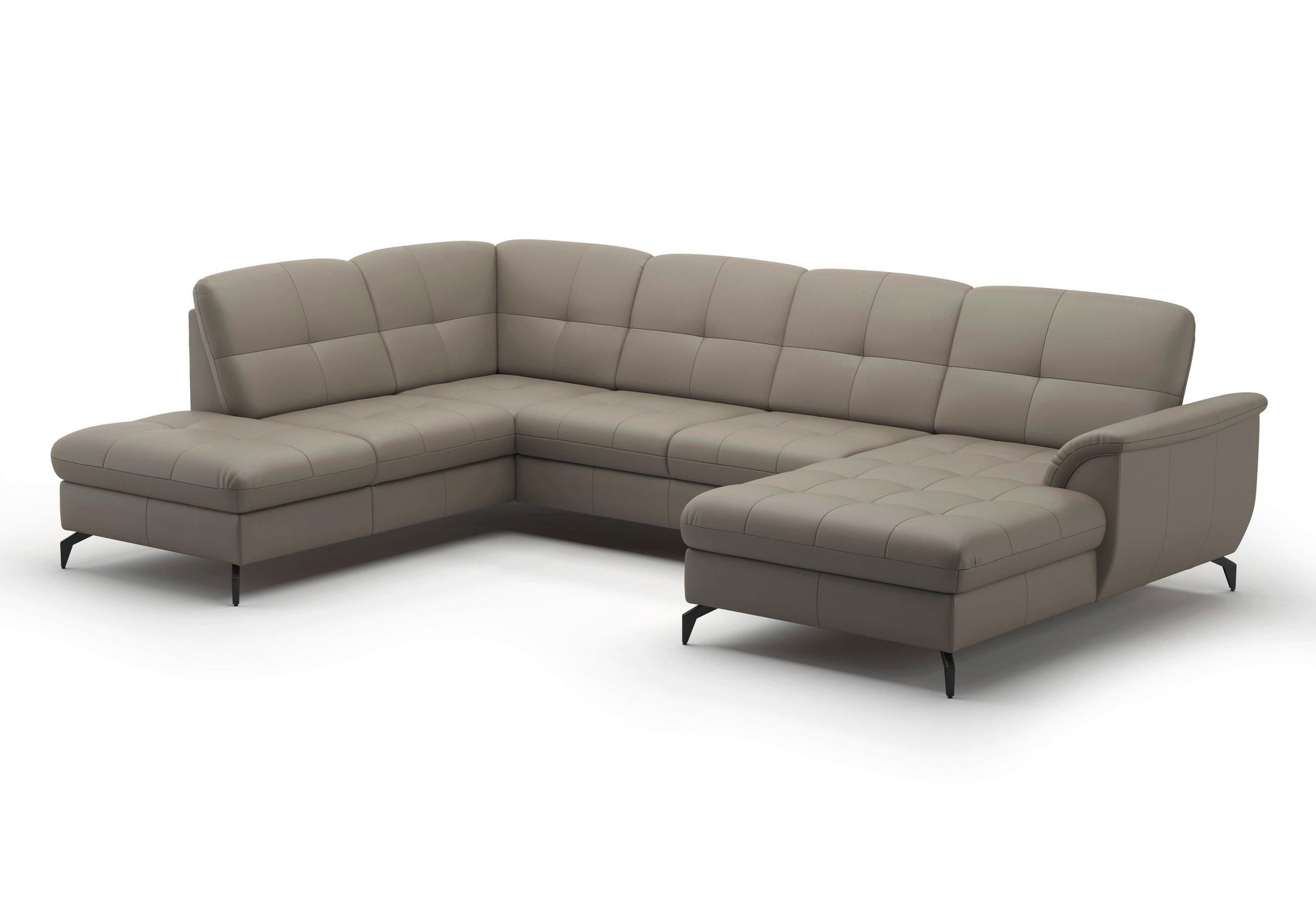 WOHNLANDSCHAFT Grau Kombination Echtleder/Stoff Vliesstoff  - Schwarz/Grau, MODERN, Leder/Textil (212/319/164cm) - Sit & More