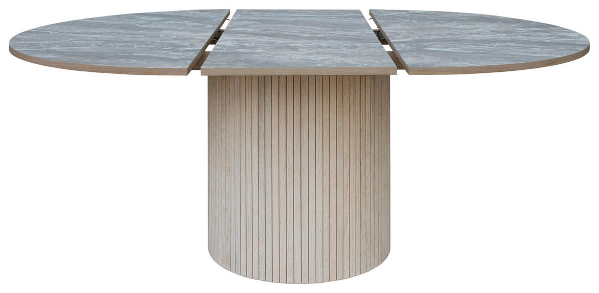 MATBORD 130-180/130/75 cm imitation, delar i massivt trä  trä finns i olika trädekorer rund ljusgrå, ek Bianco  - ek Bianco/ljusgrå, Modern, trä (130-180/130/75cm) - Niels Andersson