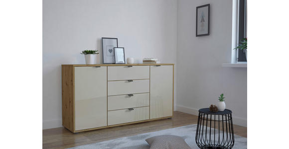 SIDEBOARD Champagner, Eiche Bianco  - Schieferfarben/Eiche Bianco, KONVENTIONELL, Glas/Holzwerkstoff (140/70/43cm) - Dieter Knoll