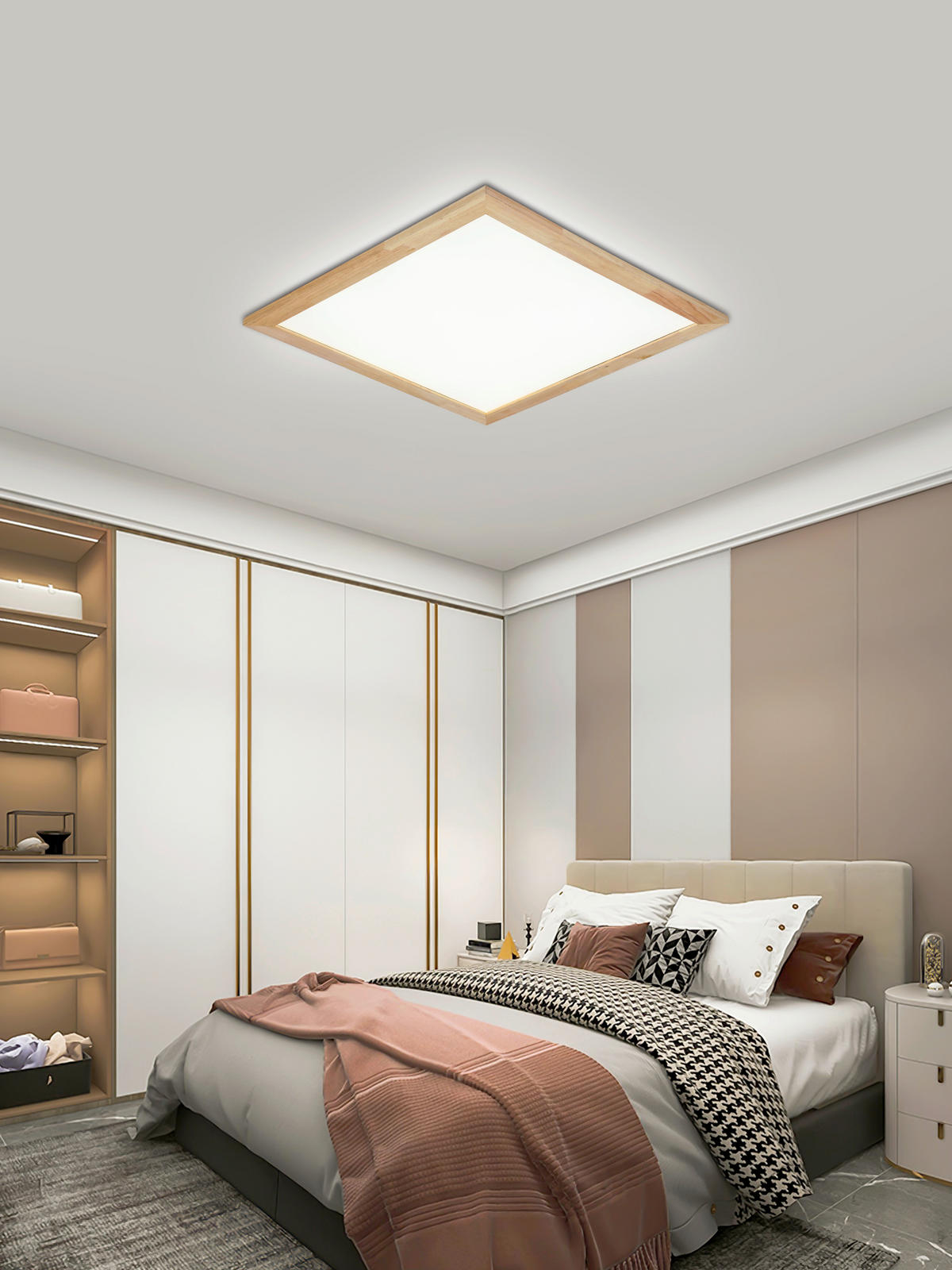 LED-DECKENLEUCHTE Hina 45/45/4,5 cm   - Schwarz/Naturfarben, Basics, Holz/Kunststoff (45/45/4,5cm) - Novel