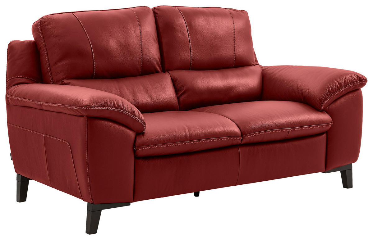2,5-SITZER Echtleder Rot  - Wengefarben/Rot, Design, Leder/Holz (211/97/95cm) - Livetastic