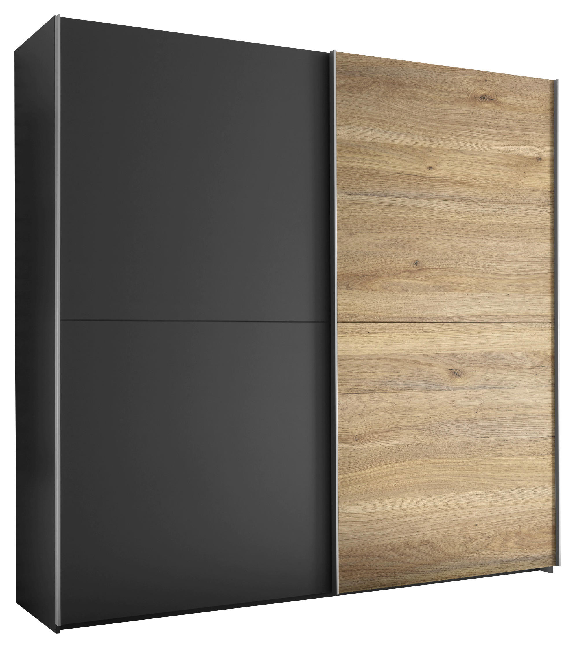 SCHWEBETÜRENSCHRANK 215/210/60 cm 2-türig Graphitfarben, Eichefarben  - Eichefarben/Schwarz, KONVENTIONELL, Holzwerkstoff/Metall (215/210/60cm) - Boxxx