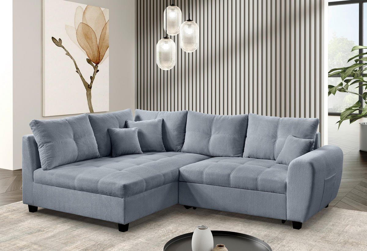 ECKSOFA Hellgrau Plüsch  - Hellgrau/Schwarz, KONVENTIONELL, Kunststoff/Textil (175/249cm) - Carryhome