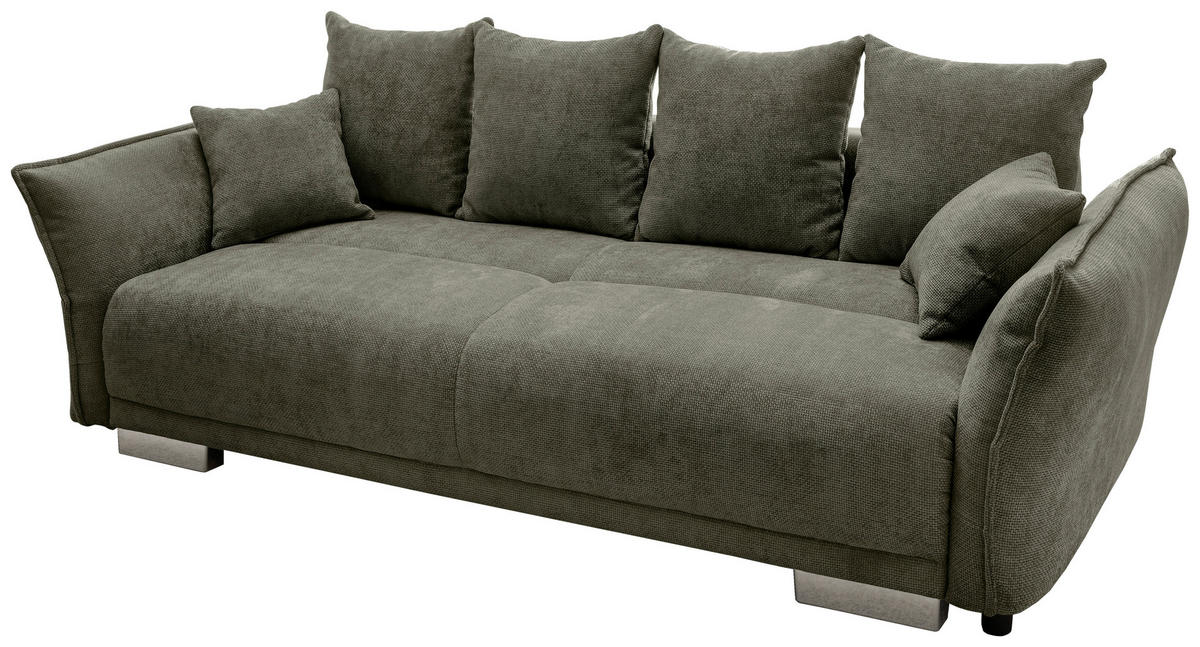 BIGSOFA Mikrofaser Olivgrün  - Chromfarben/Olivgrün, Basics, Kunststoff/Textil (242/71/90/131cm) - Livetastic