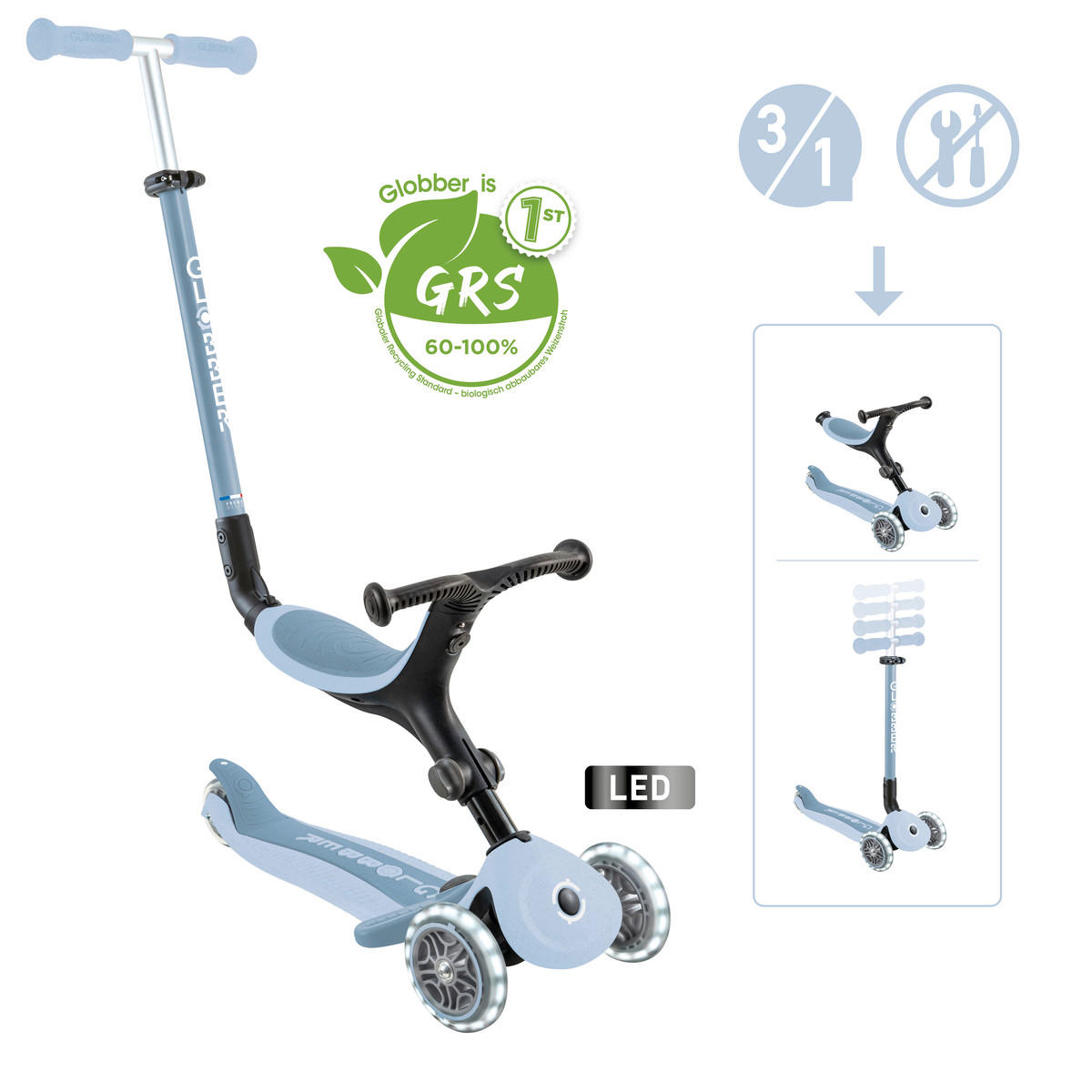 LAUFRAD GO-UP ACTIVE LIGHTS ECO 3IN1 - Blau/Beere, LIFESTYLE, Kunststoff/Metall (67cm) - GLOBBER