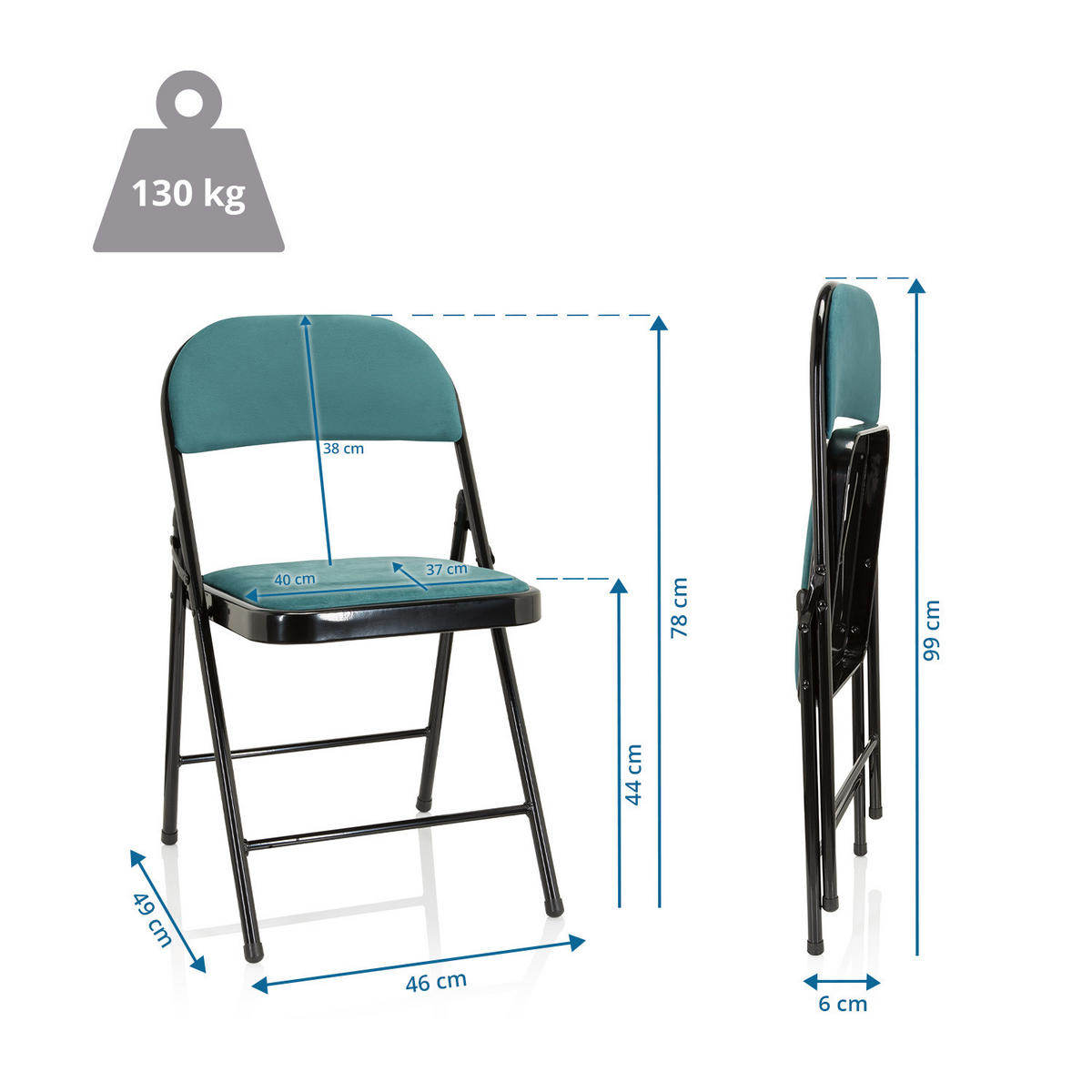 KLAPPSTUHL in Metall, Textil Schwarz, Türkis  - Türkis/Schwarz, Basics, Textil/Metall (44/80/49cm) - MID.YOU